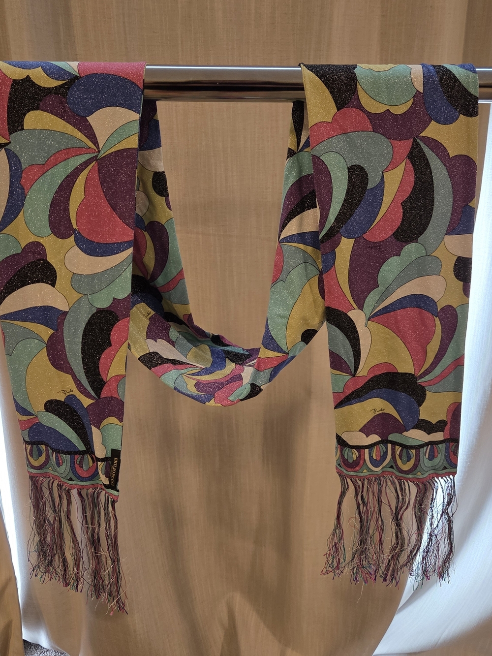 Emilio Pucci Pastel & Jewel Tone Wave-Print Fringe Scarf